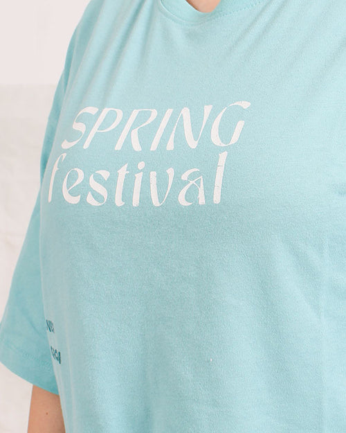 RAVIN Women’s "Spring Festival" Cropped Graphic T-Shirt - Aqua - O203337