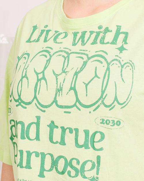 Ravin Women’s "Live with Passion" Boxy Cropped Graphic T-Shirt – Lime Green - O203340