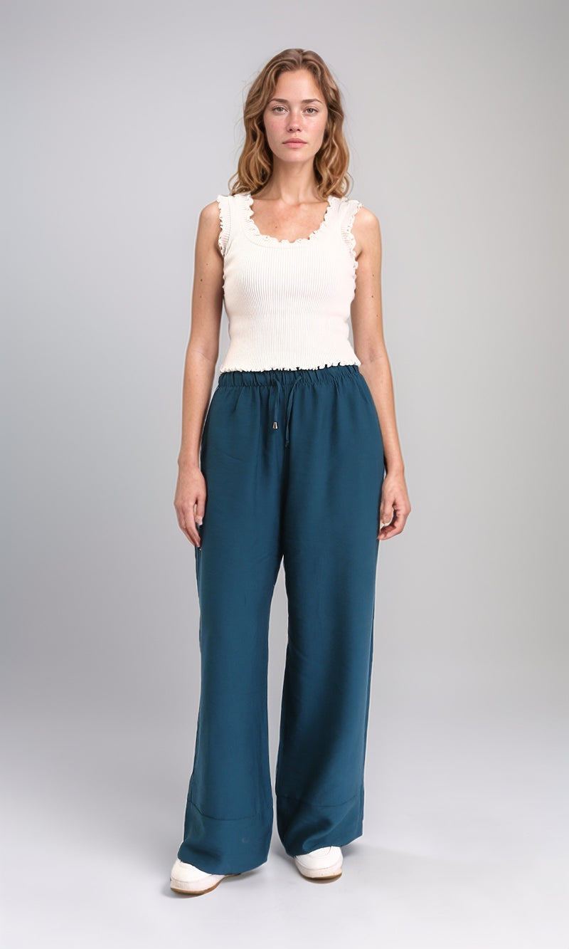 O203490 - Solid Wide Leg Comfy Pants - Teal