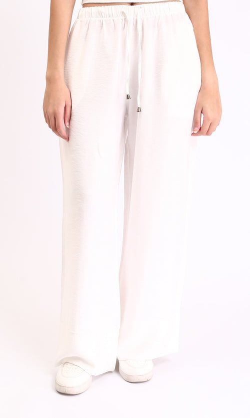 O203491 - Solid Wide Leg Comfy Pants - Off-White