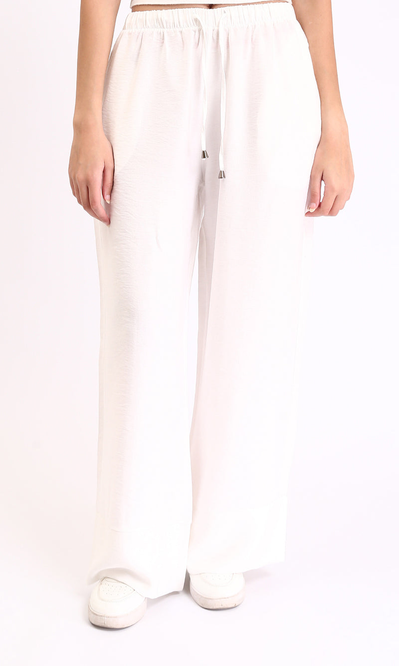 O203491 - Solid Wide Leg Comfy Pants - Off-White