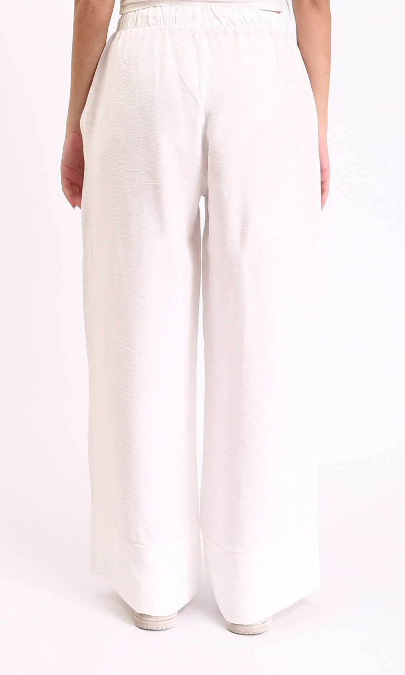 O203491 - Solid Wide Leg Comfy Pants - Off-White