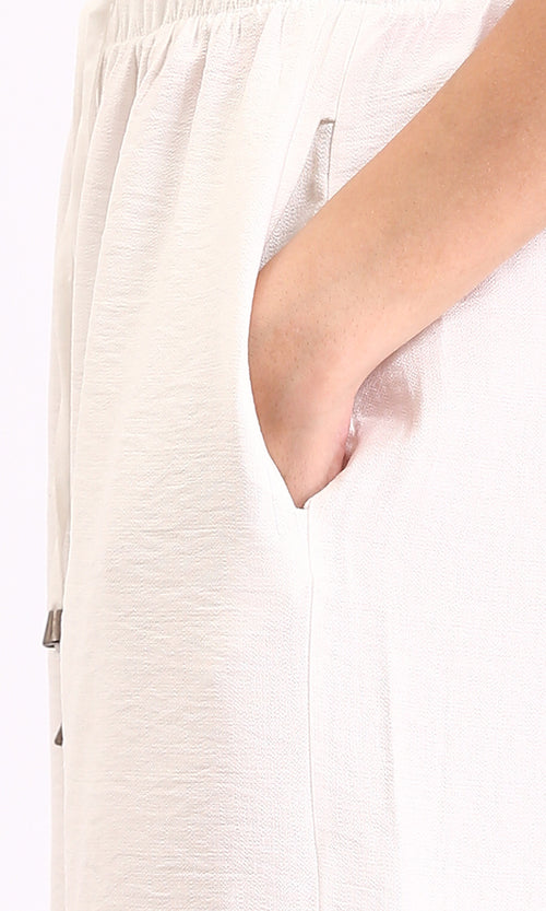 O203491 - Solid Wide Leg Comfy Pants - Off-White