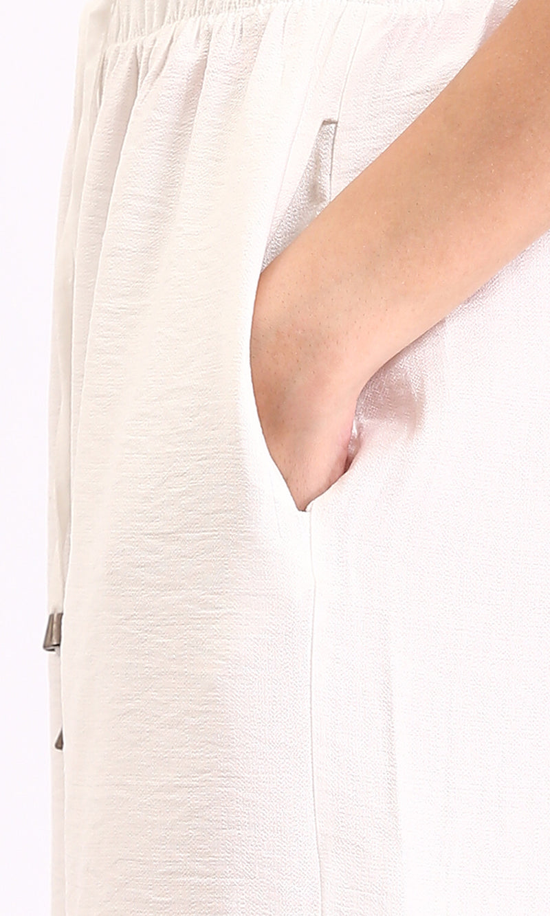 O203491 - Solid Wide Leg Comfy Pants - Off-White