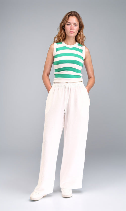 O203491 - Solid Wide Leg Comfy Pants - Off-White