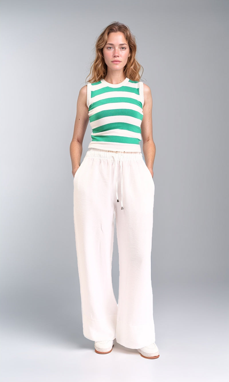 O203491 - Solid Wide Leg Comfy Pants - Off-White
