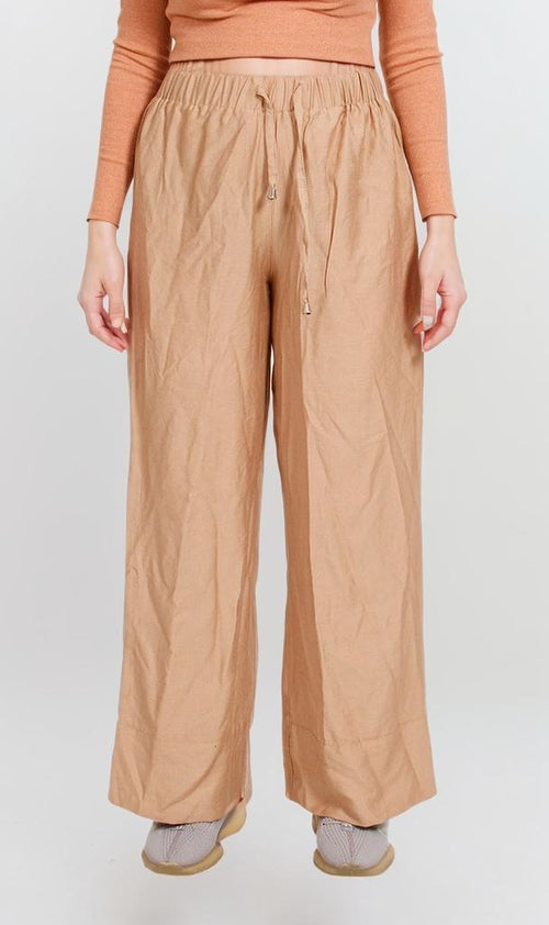 Wide-Leg Textured Pants - Beige