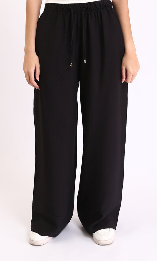 O203493 - Solid Wide Leg Comfy Pants - Black