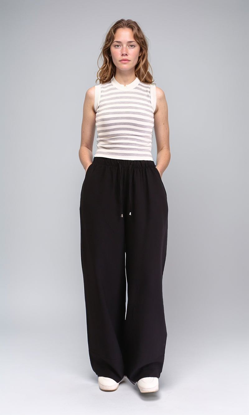 O203493 - Solid Wide Leg Comfy Pants - Black