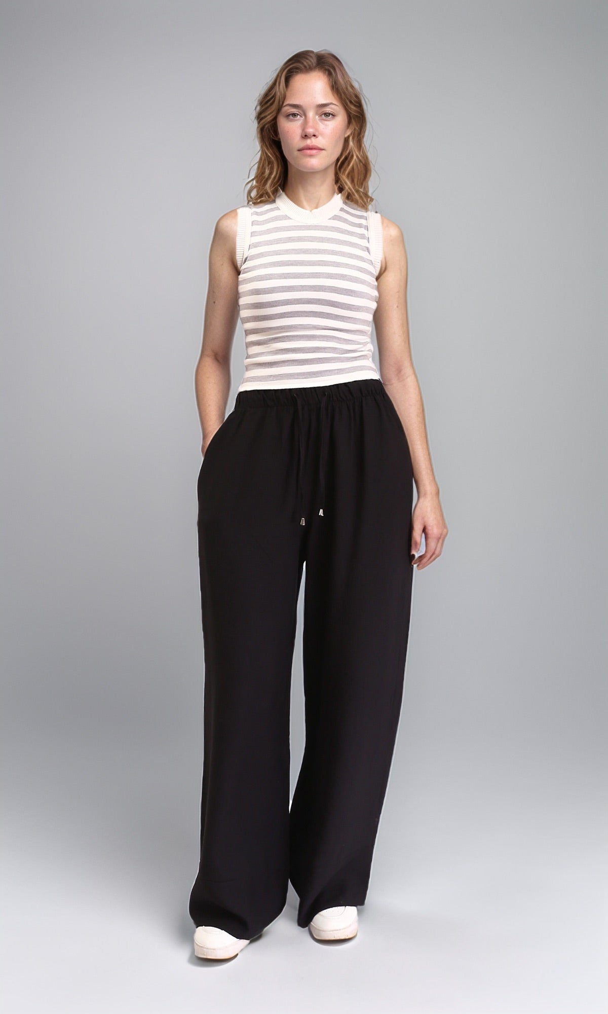 O203493 - Solid Wide Leg Comfy Pants - Black
