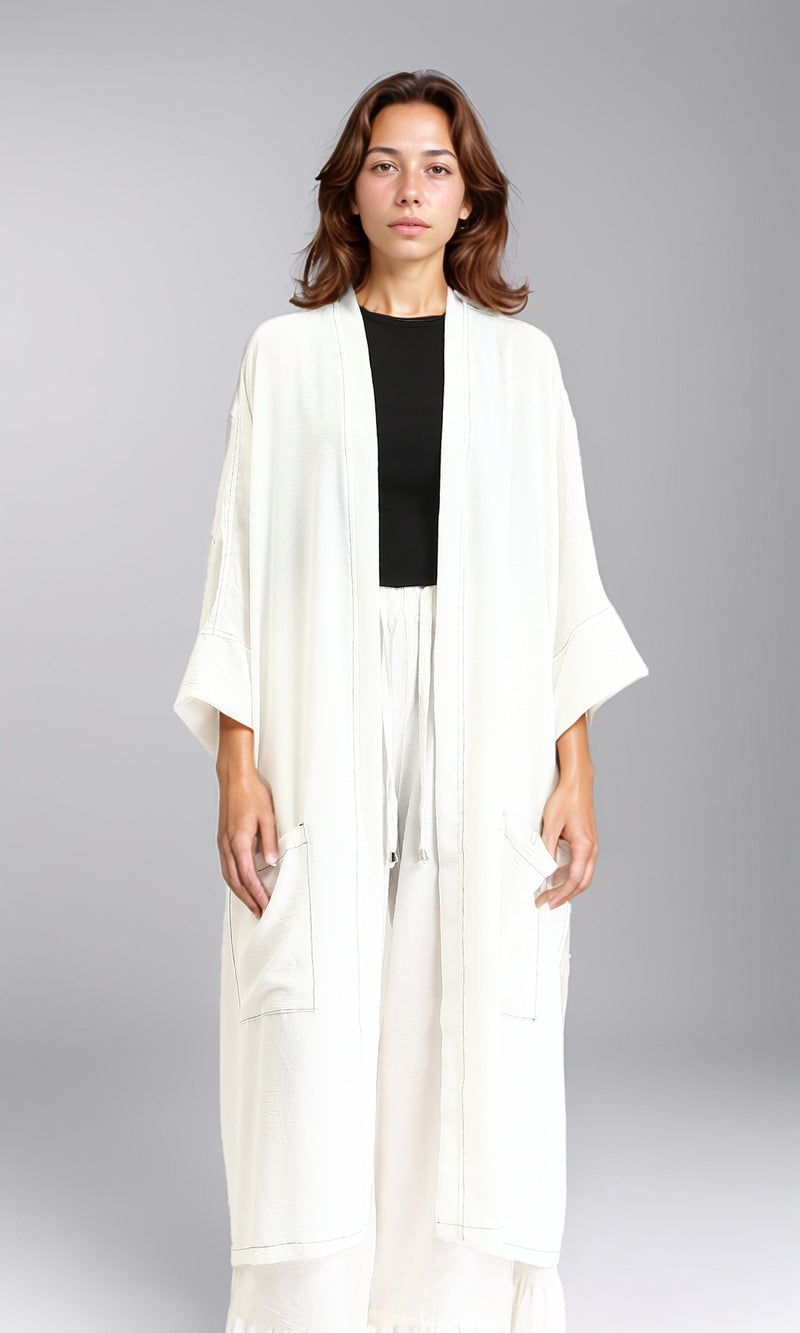 O203497 - Textured Slip On Long Cardigan - Off-White