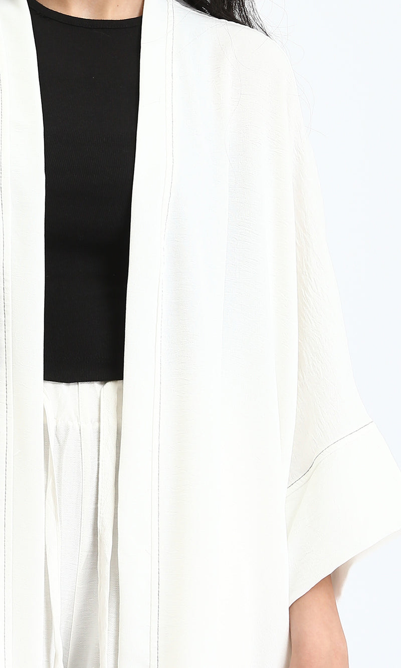 O203497 - Textured Slip On Long Cardigan - Off-White