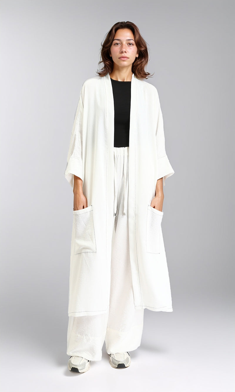 O203497 - Textured Slip On Long Cardigan - Off-White