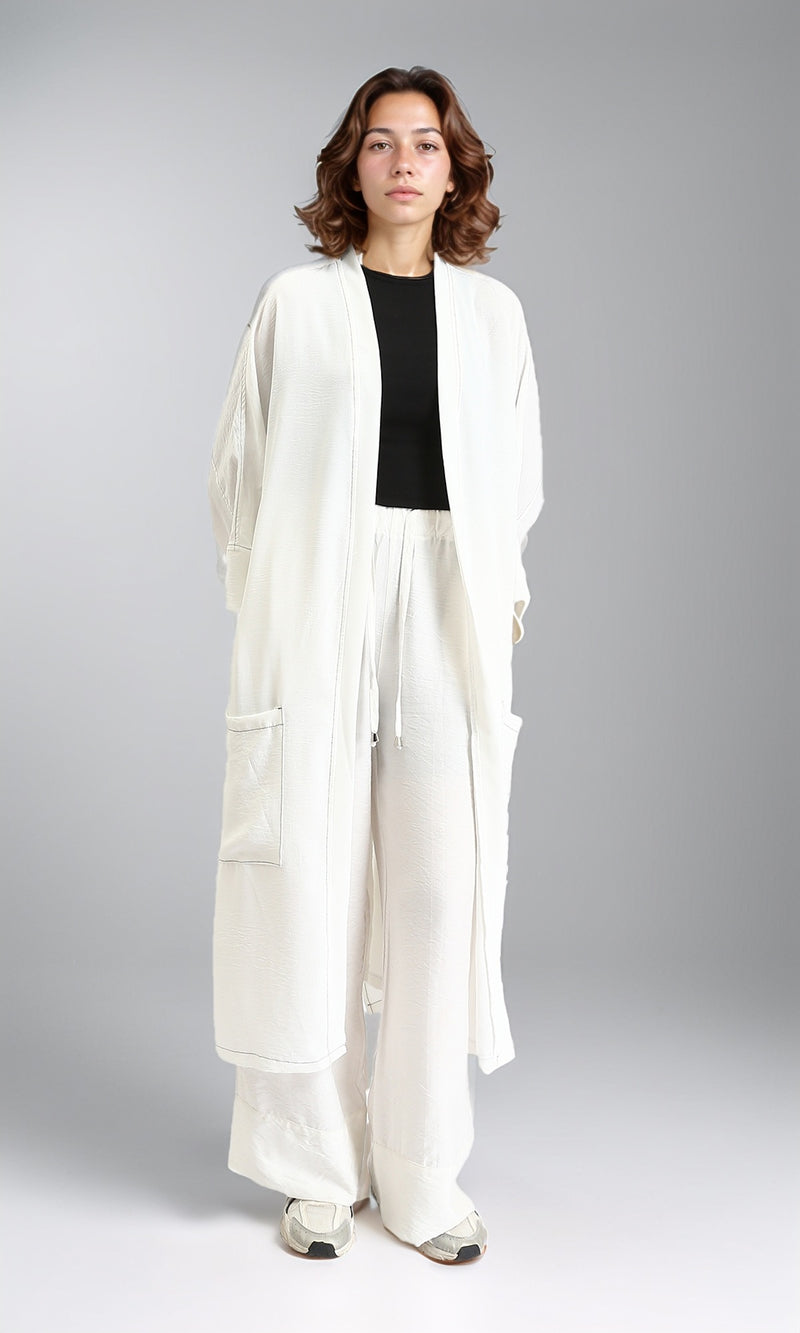 O203497 - Textured Slip On Long Cardigan - Off-White
