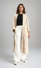 O203498 - Textured Slip On Long Cardigan - Dark Beige