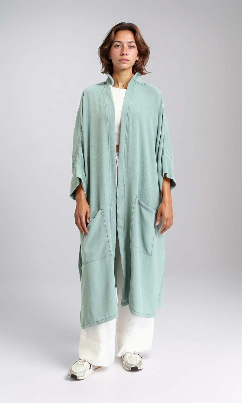 O203499 - Textured Slip On Long Cardigan - Dark Mint