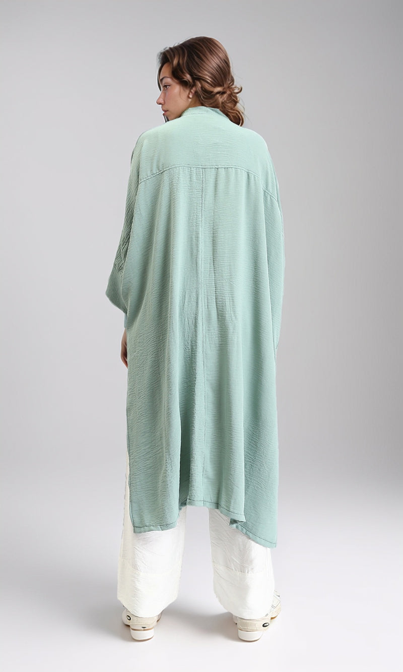 O203499 - Textured Slip On Long Cardigan - Dark Mint