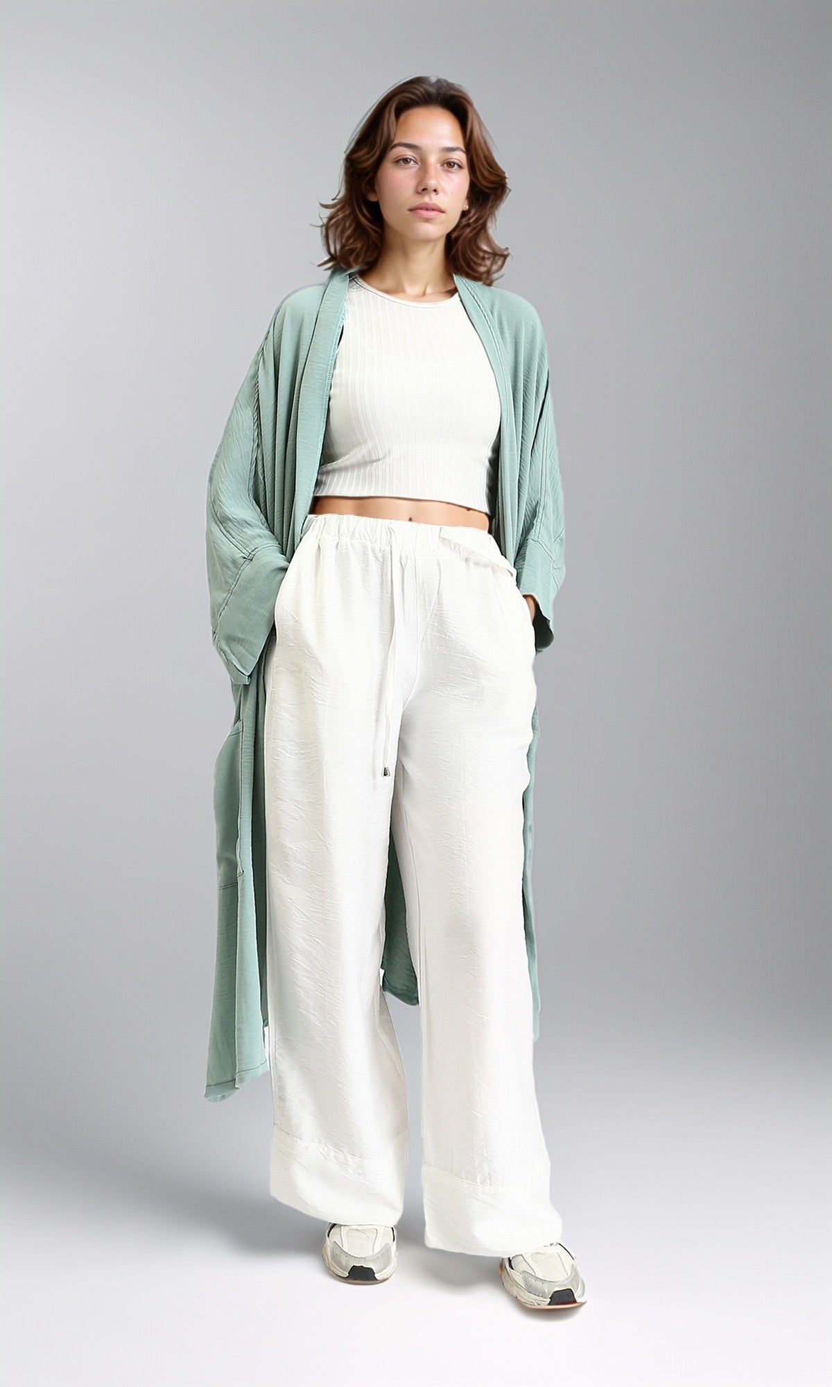 O203499 - Textured Slip On Long Cardigan - Dark Mint