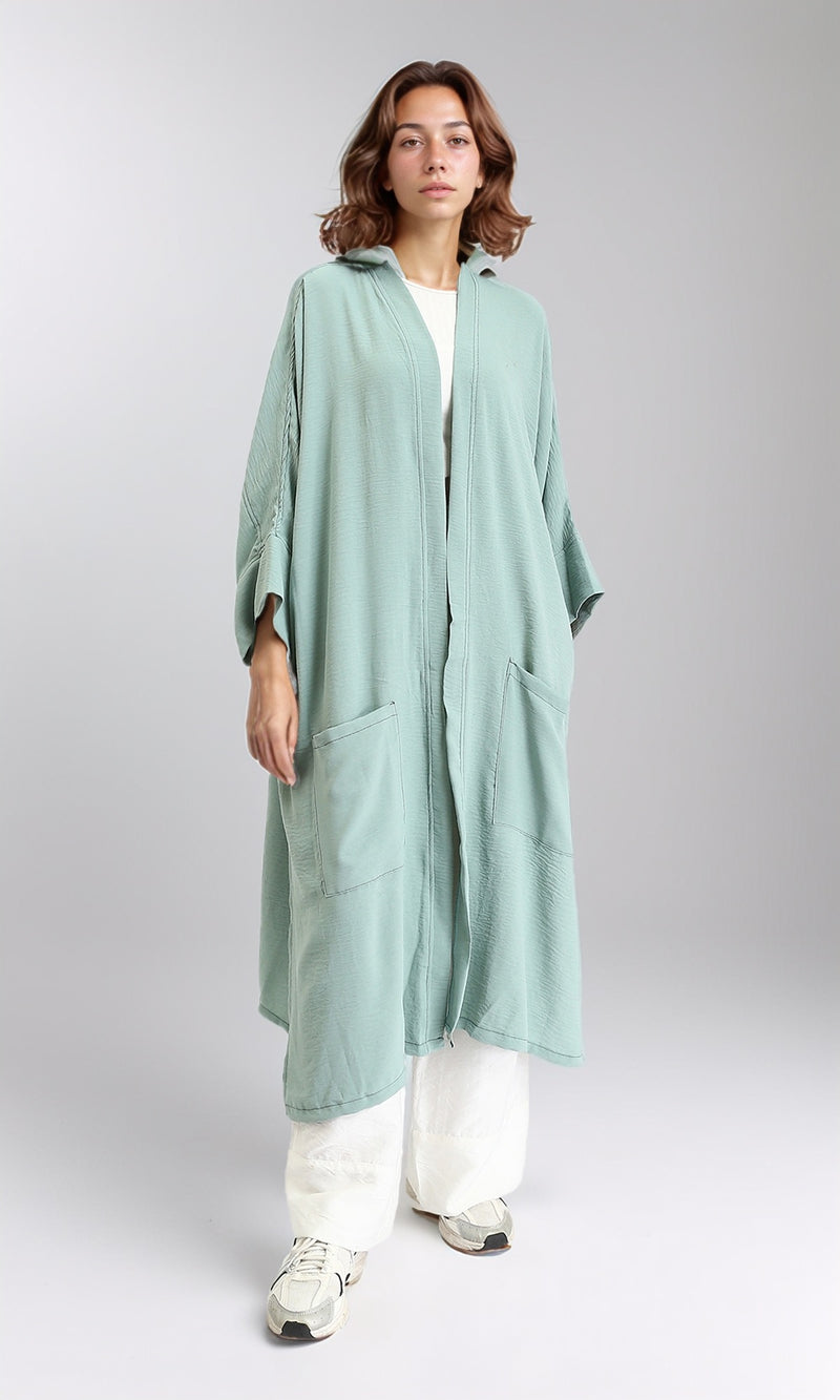 O203499 - Textured Slip On Long Cardigan - Dark Mint