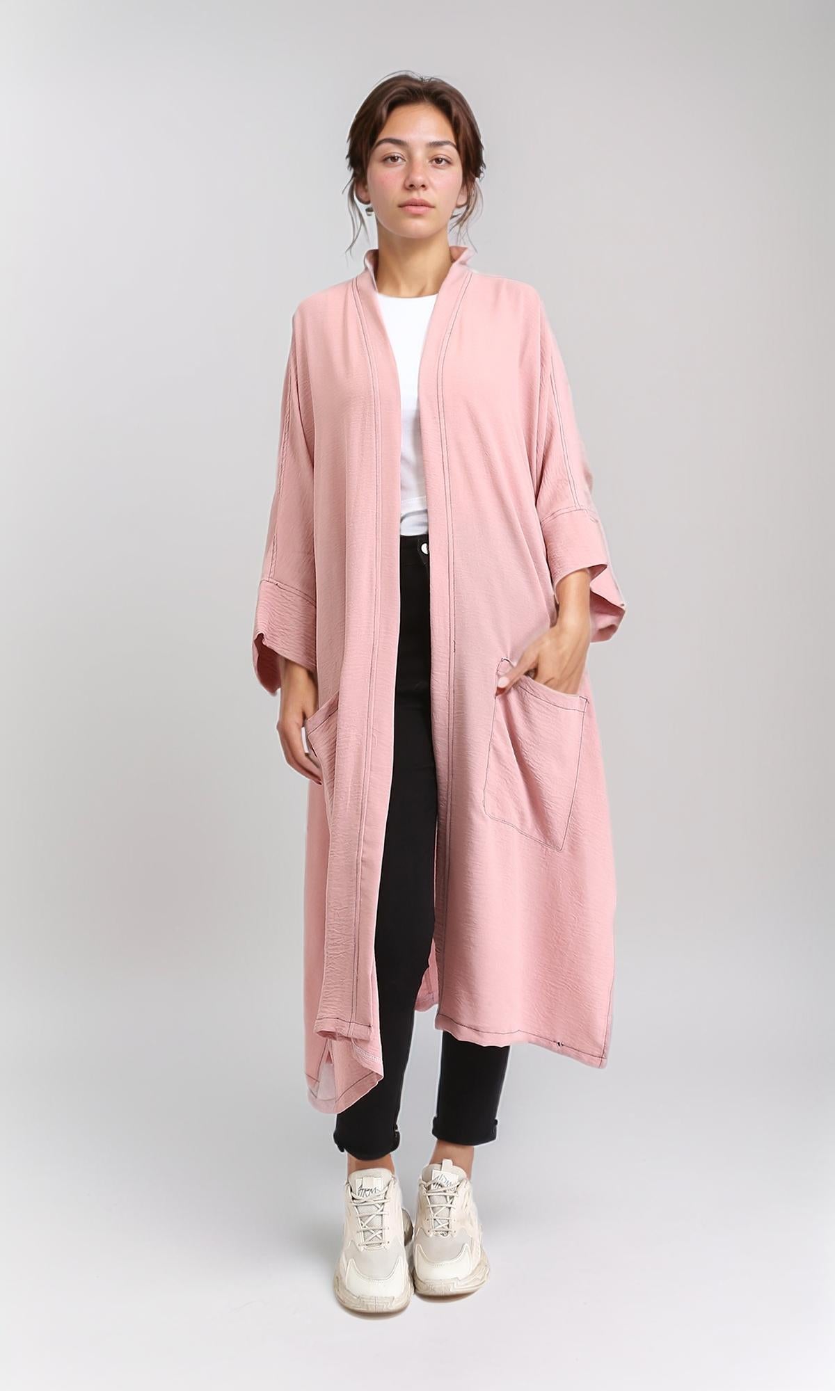 Open Neckline Cardigan with Pocket - Light Dusty Rose
