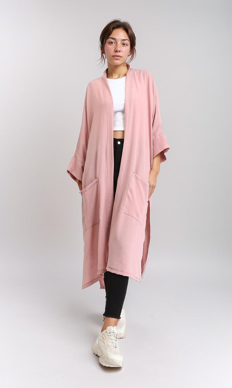 O203500 - Open Neckline Cardigan with Pocket - Light Dusty Rose