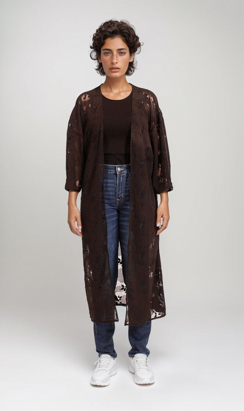 Ravin Women's Chocolate Brown Lace Longline Cardigan