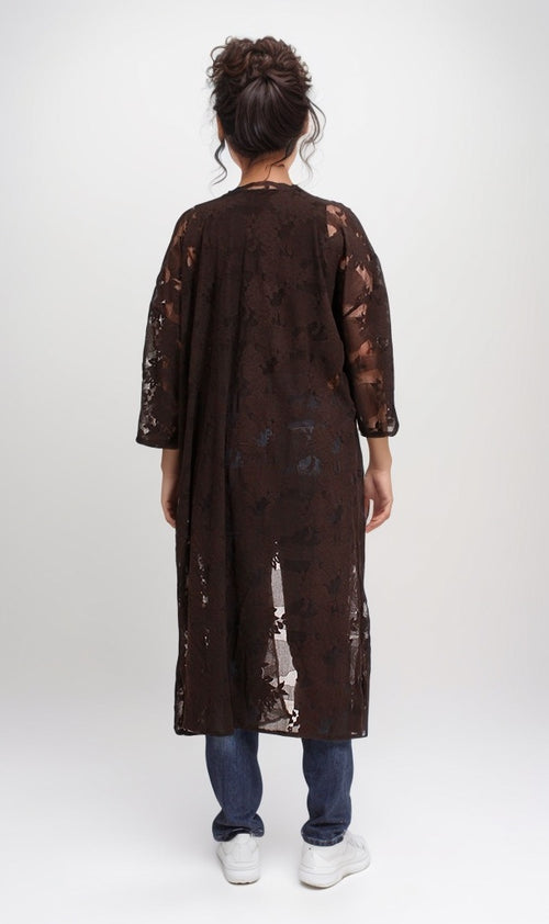 Ravin Women's Chocolate Brown Lace Longline Cardigan