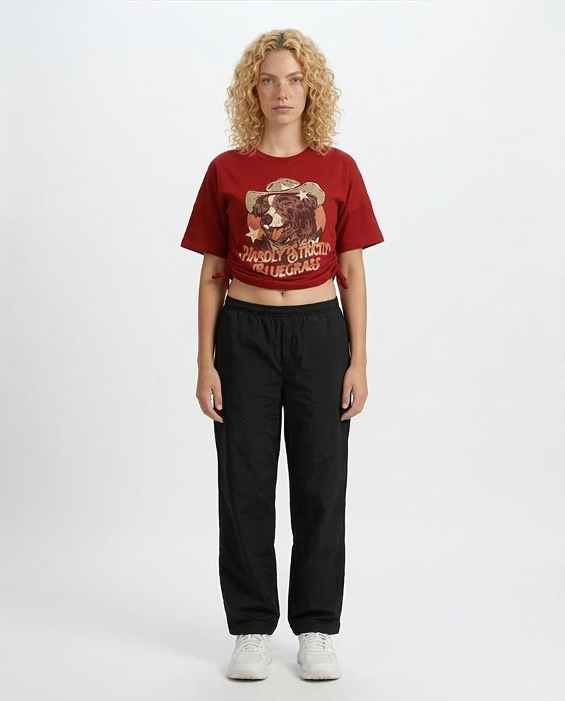 Ravin | Women’s Side-Cinch Graphic Tee – "Hardly Strictly Bluegrass" Edition - Heritage Red - O203510