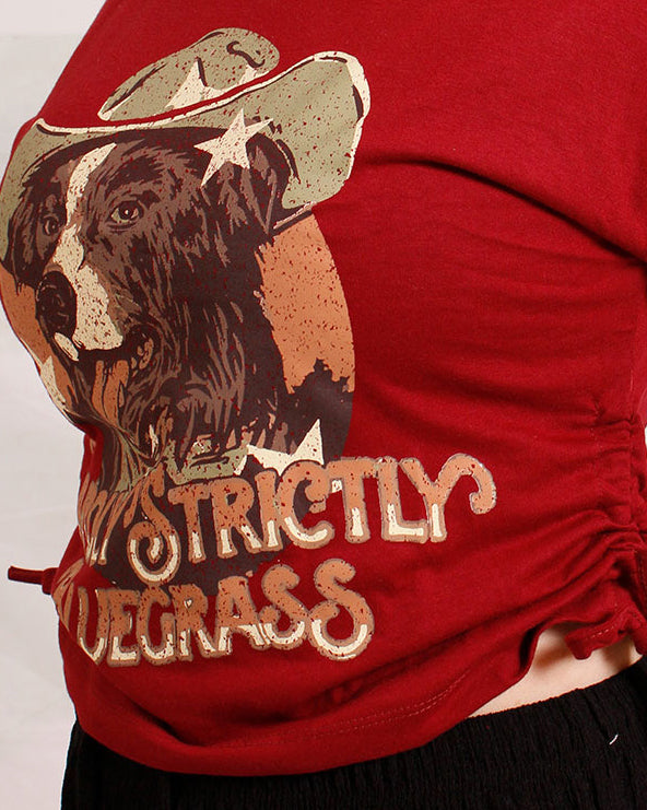 Ravin | Women’s Side-Cinch Graphic Tee – "Hardly Strictly Bluegrass" Edition - Heritage Red - O203510