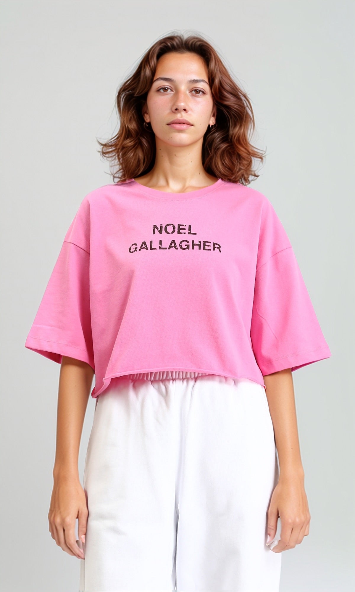 Printed Crew Neck Cotton Tee - Pink