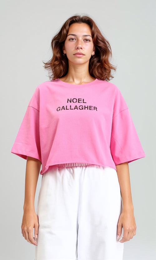 O203511 - Printed Crew Neck Cotton Tee - Pink