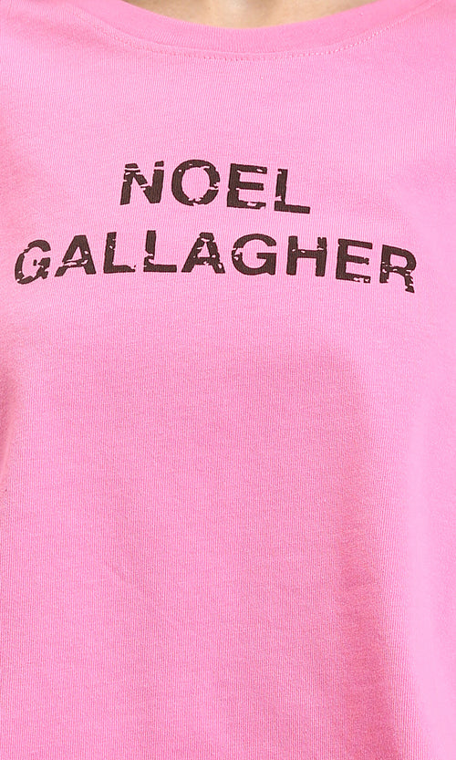 O203511 - Printed Crew Neck Cotton Tee - Pink