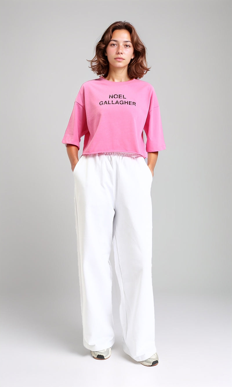 O203511 - Printed Crew Neck Cotton Tee - Pink