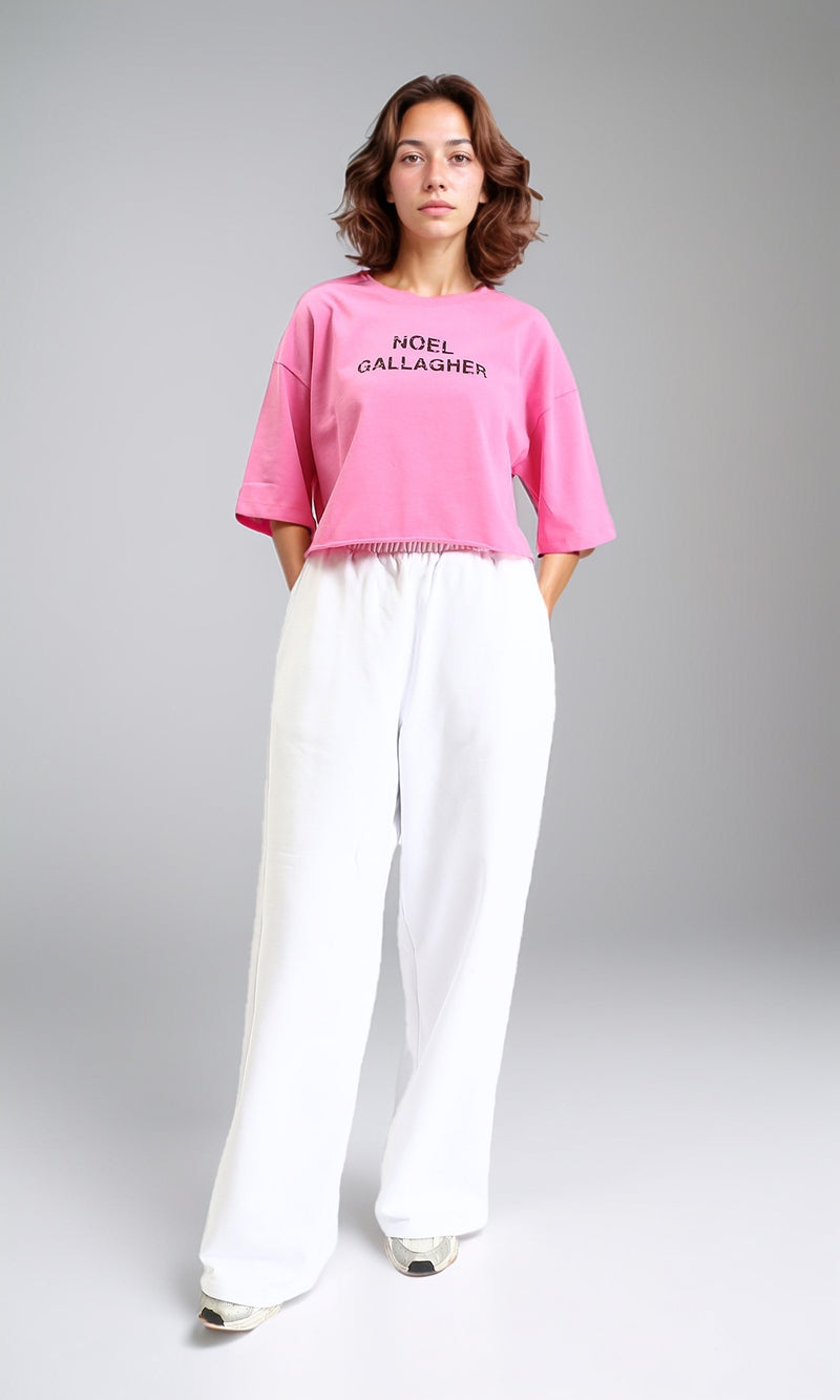 O203511 - Printed Crew Neck Cotton Tee - Pink