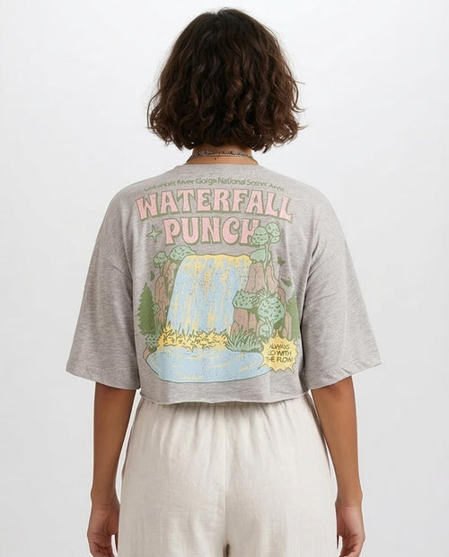 RAVIN Women’s Cropped "Waterfall Punch" Graphic T-Shirt - Grey Marle - O203512