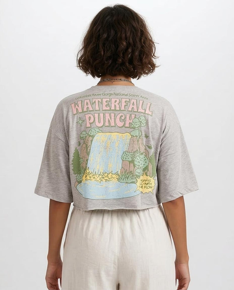 RAVIN Women’s Cropped "Waterfall Punch" Graphic T-Shirt - Grey Marle - O203512