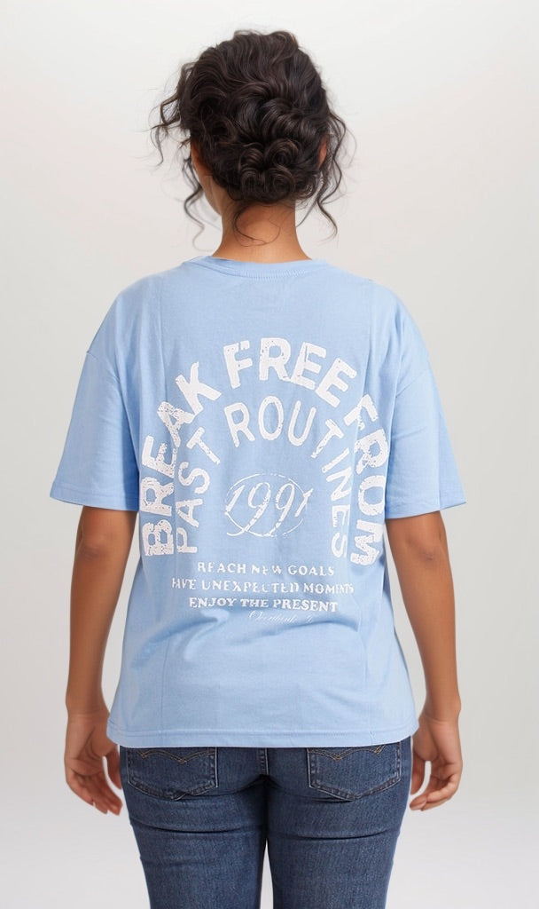 Baby Blue 'Break Free' Graphic Print Oversized T-Shirt