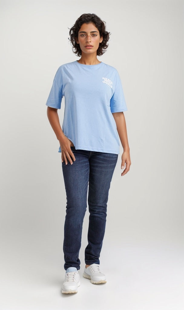 Baby Blue 'Break Free' Graphic Print Oversized T-Shirt