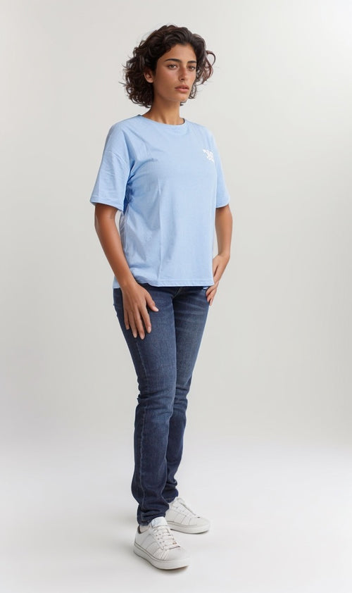 Baby Blue 'Break Free' Graphic Print Oversized T-Shirt
