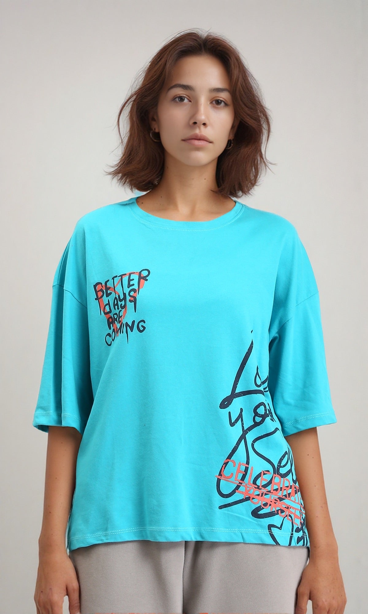 Elbow Sleeves Relaxed Fit Comfy Tee - Sky Blue