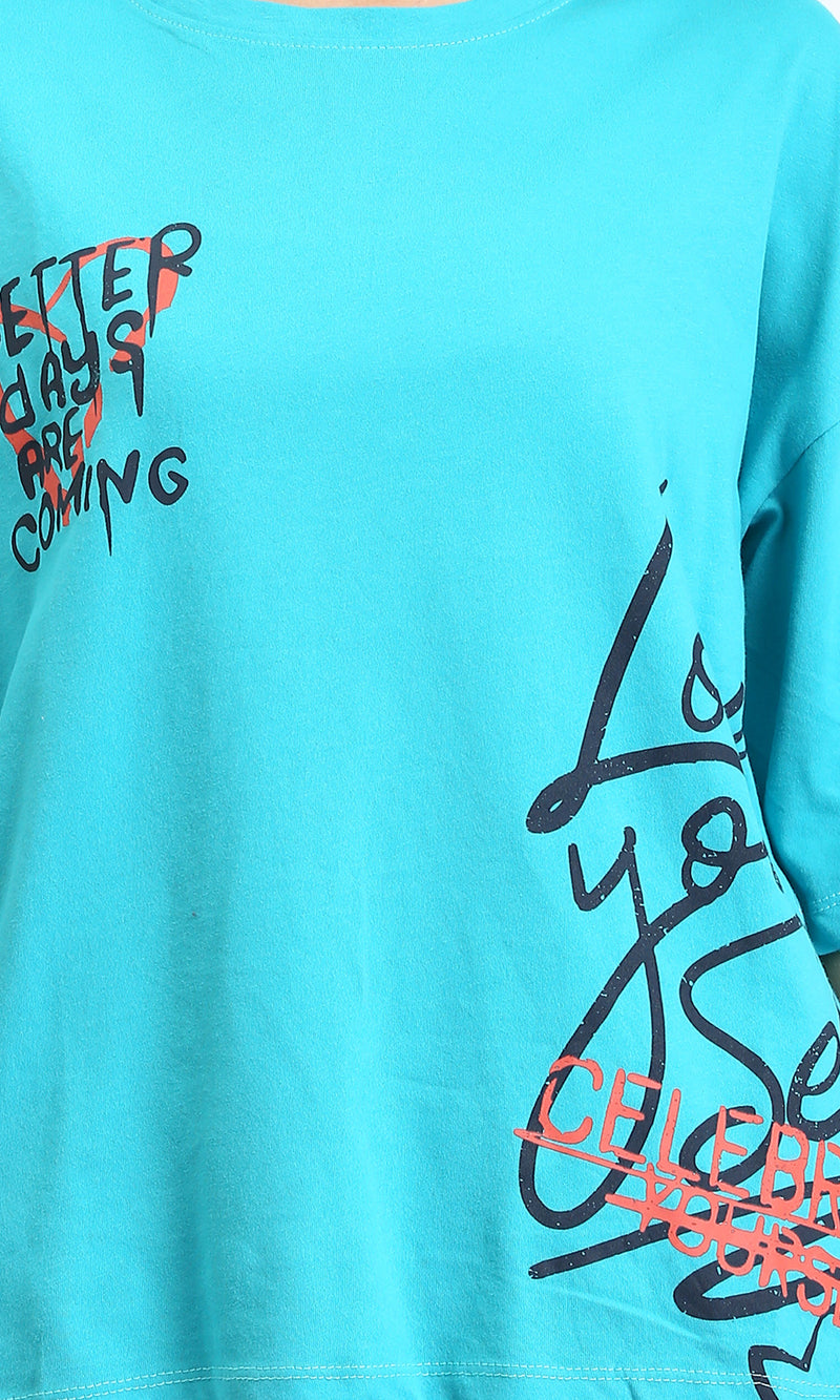 O203514 - Elbow Sleeves Relaxed Fit Comfy Tee - Sky Blue