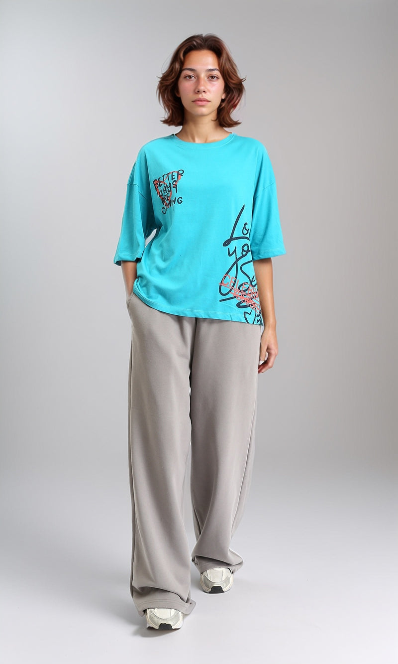 O203514 - Elbow Sleeves Relaxed Fit Comfy Tee - Sky Blue
