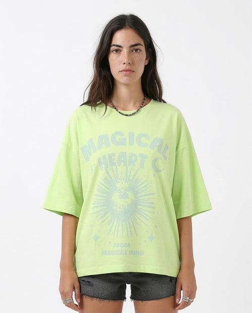 Ravin Oversized "Magical Heart" Graphic Tee in Lime Green - O203515