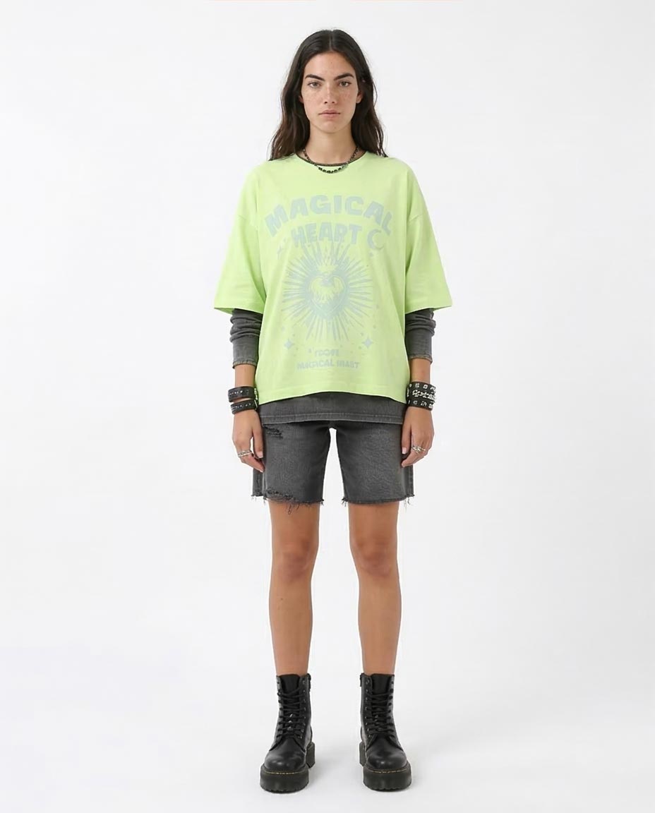 Ravin Oversized "Magical Heart" Graphic Tee in Lime Green - O203515
