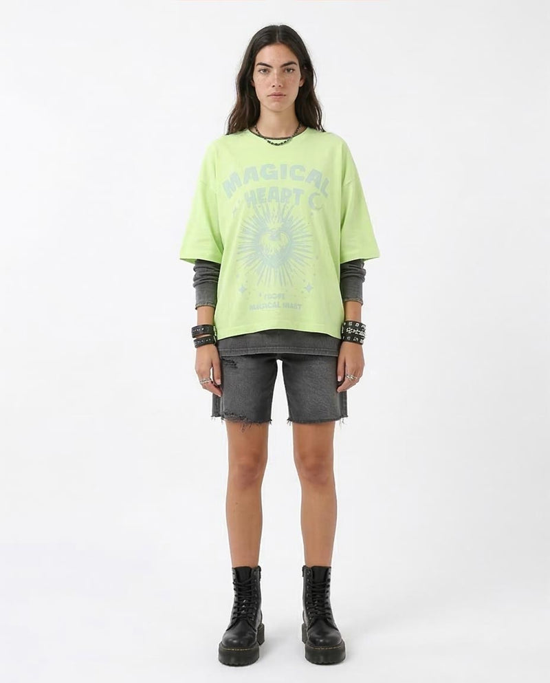 Ravin Oversized "Magical Heart" Graphic Tee in Lime Green - O203515