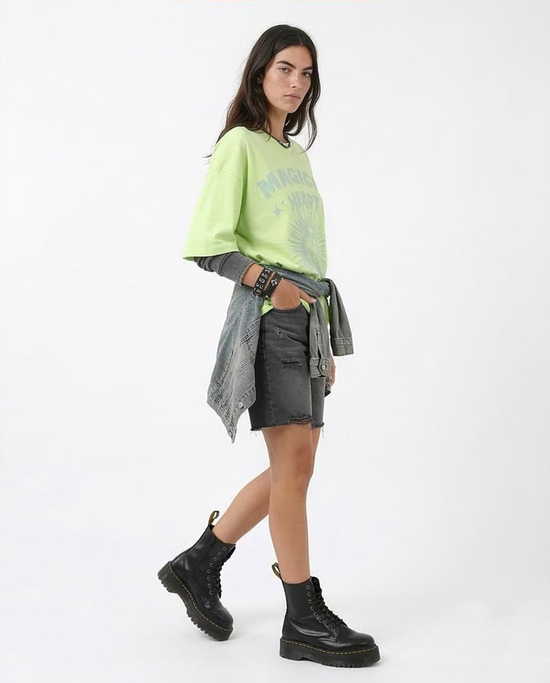 Ravin Oversized "Magical Heart" Graphic Tee in Lime Green - O203515
