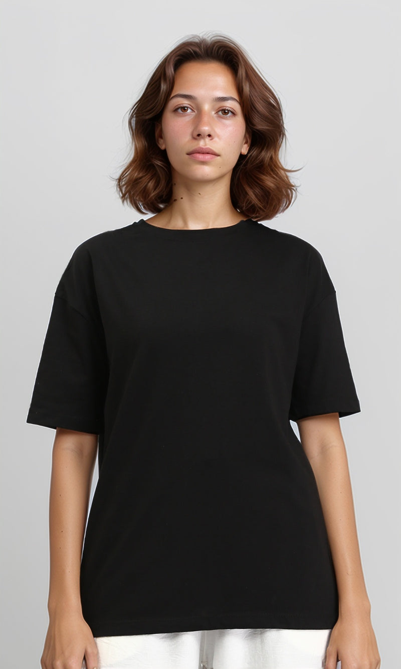 O203517 - Elbow Sleeves Solid Basic Long Tee - Black