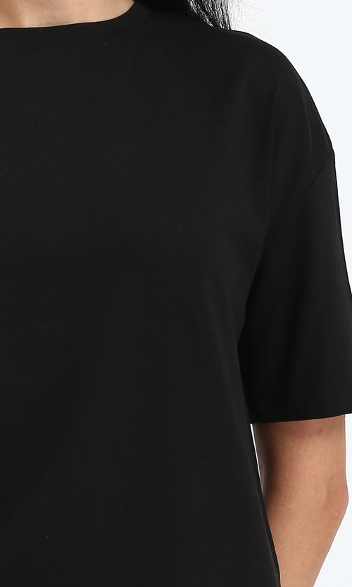 O203517 - Elbow Sleeves Solid Basic Long Tee - Black