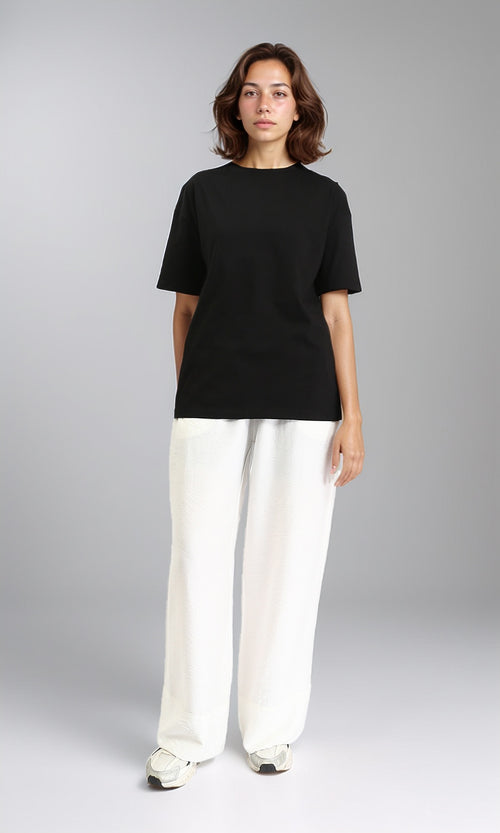 O203517 - Elbow Sleeves Solid Basic Long Tee - Black