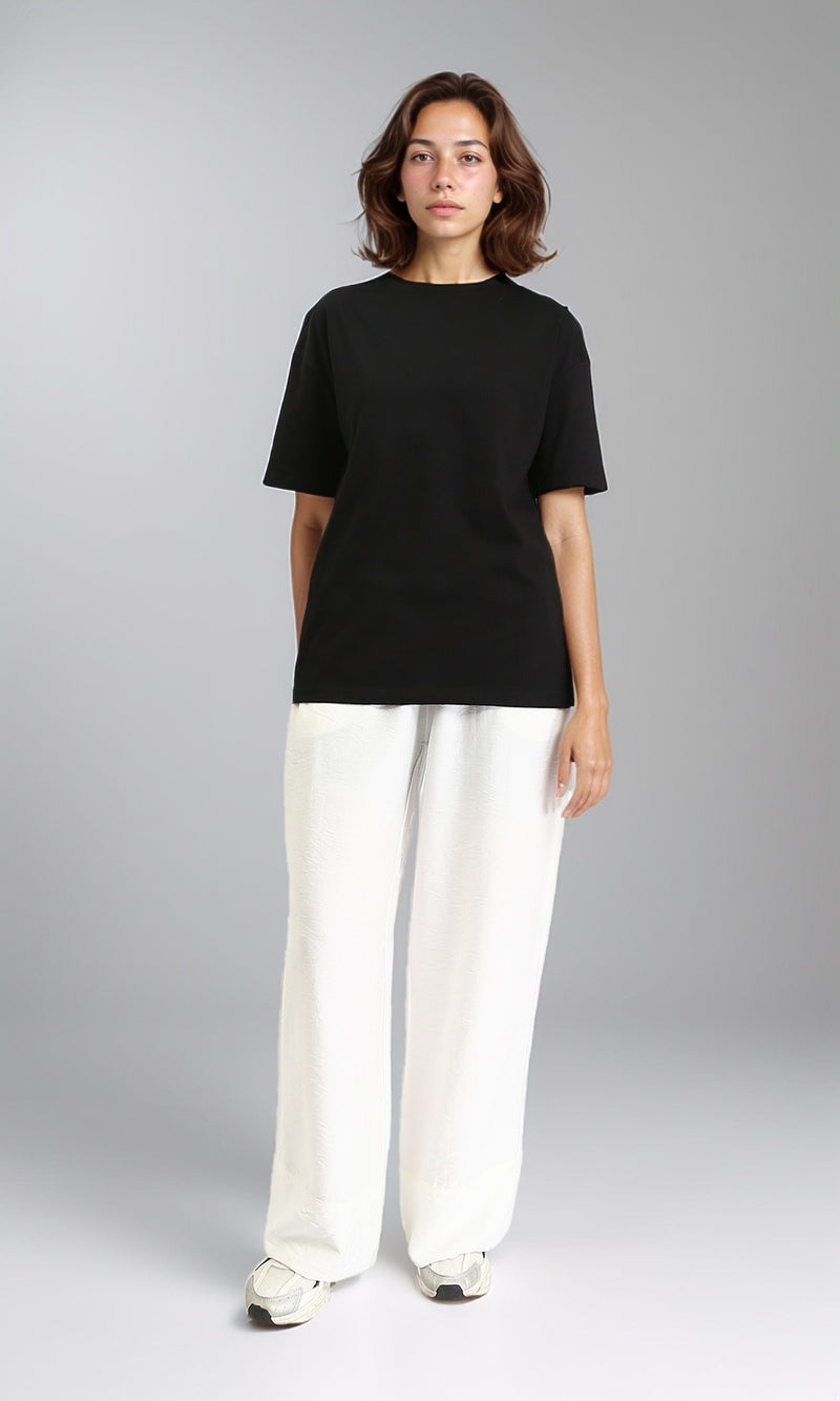 O203517 - Elbow Sleeves Solid Basic Long Tee - Black